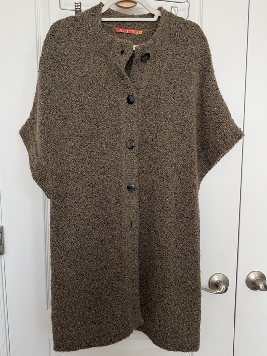 Kuna Sweaters - KUNA Tan / Brown Alpaca Blend Short Sleeve Longline Cardigan size Medium